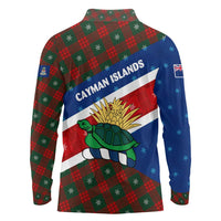 Cayman Islands Xmas Long Sleeve Polo Shirt Christmas Plaid Turtle and Coat of Arms Red Green Blue - Wonder Print Shop