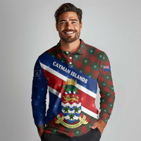Cayman Islands Xmas Long Sleeve Polo Shirt Christmas Plaid Turtle and Coat of Arms Red Green Blue - Wonder Print Shop