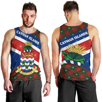 Cayman Islands Xmas Men Tank Top Christmas Plaid Turtle and Coat of Arms Red Green Blue - Wonder Print Shop