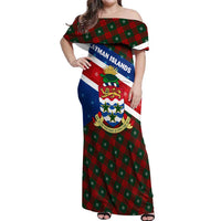 Cayman Islands Xmas Off Shoulder Maxi Dress Christmas Plaid Turtle and Coat of Arms Red Green Blue - Wonder Print Shop