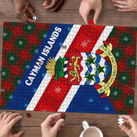 Cayman Islands Xmas Puzzle Christmas Plaid Turtle and Coat of Arms Red Green Blue - Wonder Print Shop