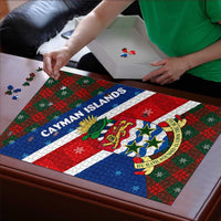 Cayman Islands Xmas Puzzle Christmas Plaid Turtle and Coat of Arms Red Green Blue - Wonder Print Shop