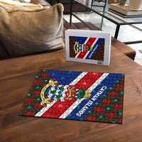 Cayman Islands Xmas Puzzle Christmas Plaid Turtle and Coat of Arms Red Green Blue - Wonder Print Shop