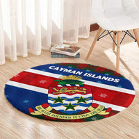 Cayman Islands Xmas Round Carpet Christmas Plaid Turtle and Coat of Arms Red Green Blue - Wonder Print Shop