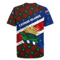 Cayman Islands Xmas Rugby Jersey Christmas Plaid Turtle and Coat of Arms Red Green Blue - Wonder Print Shop
