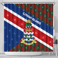 Cayman Islands Xmas Shower Curtain Christmas Plaid Turtle and Coat of Arms Red Green Blue - Wonder Print Shop