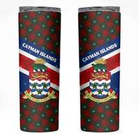 Cayman Islands Xmas Skinny Tumbler Christmas Plaid Turtle and Coat of Arms Red Green Blue - Wonder Print Shop