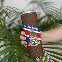 Cayman Islands Xmas Skinny Tumbler Christmas Plaid Turtle and Coat of Arms Red Green Blue - Wonder Print Shop