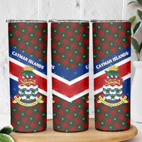 Cayman Islands Xmas Skinny Tumbler Christmas Plaid Turtle and Coat of Arms Red Green Blue - Wonder Print Shop