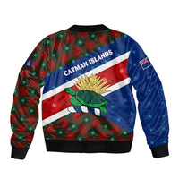 Cayman Islands Xmas Sleeve Zip Bomber Jacket Christmas Plaid Turtle and Coat of Arms Red Green Blue - Wonder Print Shop