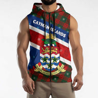 Cayman Islands Xmas Sleeveless Zip Hoodie Christmas Plaid Turtle and Coat of Arms Red Green Blue - Wonder Print Shop