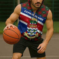 Cayman Islands Xmas Sleeveless Zip Hoodie Christmas Plaid Turtle and Coat of Arms Red Green Blue - Wonder Print Shop