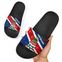 Cayman Islands Xmas Slide Sandals Christmas Plaid Turtle and Coat of Arms Red Green Blue - Wonder Print Shop