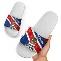 Cayman Islands Xmas Slide Sandals Christmas Plaid Turtle and Coat of Arms Red Green Blue - Wonder Print Shop