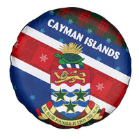 Cayman Islands Xmas Spare Tire Cover Christmas Plaid Turtle and Coat of Arms Red Green Blue - Wonder Print Shop