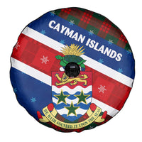 Cayman Islands Xmas Spare Tire Cover Christmas Plaid Turtle and Coat of Arms Red Green Blue - Wonder Print Shop