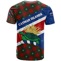 Cayman Islands Xmas T Shirt Christmas Plaid Turtle and Coat of Arms Red Green Blue - Wonder Print Shop