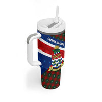 Cayman Islands Xmas Tumbler With Handle Christmas Plaid Turtle and Coat of Arms Red Green Blue - Wonder Print Shop