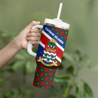 Cayman Islands Xmas Tumbler With Handle Christmas Plaid Turtle and Coat of Arms Red Green Blue - Wonder Print Shop