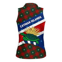 Cayman Islands Xmas Women Sleeveless Polo Shirt Christmas Plaid Turtle and Coat of Arms Red Green Blue - Wonder Print Shop