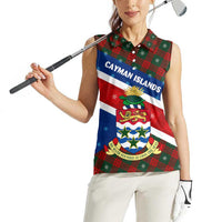 Cayman Islands Xmas Women Sleeveless Polo Shirt Christmas Plaid Turtle and Coat of Arms Red Green Blue - Wonder Print Shop