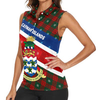 Cayman Islands Xmas Women Sleeveless Polo Shirt Christmas Plaid Turtle and Coat of Arms Red Green Blue - Wonder Print Shop