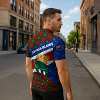 Cayman Islands Xmas Zipper Polo Shirt Christmas Plaid Turtle and Coat of Arms Red Green Blue - Wonder Print Shop