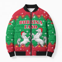 Christmas Burkina Faso Bomber Puffer Jacket Snowflake Horses and Coat of Arms - Wonder Print Shop