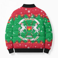 Christmas Burkina Faso Bomber Puffer Jacket Snowflake Horses and Coat of Arms - Wonder Print Shop