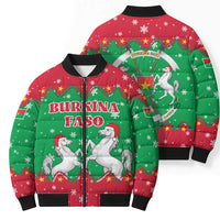 Christmas Burkina Faso Bomber Puffer Jacket Snowflake Horses and Coat of Arms - Wonder Print Shop