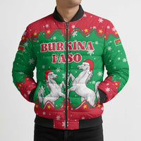 Christmas Burkina Faso Bomber Puffer Jacket Snowflake Horses and Coat of Arms - Wonder Print Shop