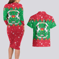 Christmas Burkina Faso Couples Matching Long Sleeve Bodycon Dress and Hawaiian Shirt Snowflake Horses and Coat of Arms - Wonder Print Shop