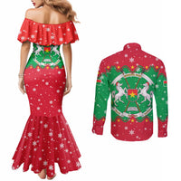 Christmas Burkina Faso Couples Matching Mermaid Dress and Long Sleeve Button Shirt Snowflake Horses and Coat of Arms - Wonder Print Shop