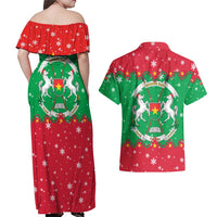 Christmas Burkina Faso Couples Matching Off Shoulder Maxi Dress and Hawaiian Shirt Snowflake Horses and Coat of Arms - Wonder Print Shop