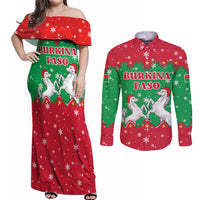 Christmas Burkina Faso Couples Matching Off Shoulder Maxi Dress and Long Sleeve Button Shirt Snowflake Horses and Coat of Arms - Wonder Print Shop