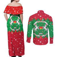 Christmas Burkina Faso Couples Matching Off Shoulder Maxi Dress and Long Sleeve Button Shirt Snowflake Horses and Coat of Arms - Wonder Print Shop