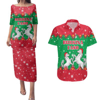 Christmas Burkina Faso Couples Matching Puletasi and Hawaiian Shirt Snowflake Horses and Coat of Arms - Wonder Print Shop