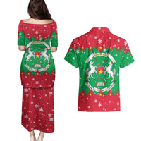 Christmas Burkina Faso Couples Matching Puletasi and Hawaiian Shirt Snowflake Horses and Coat of Arms - Wonder Print Shop