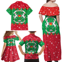 Christmas Burkina Faso Family Matching Off Shoulder Maxi Dress and Hawaiian Shirt Snowflake Horses and Coat of Arms - Wonder Print Shop