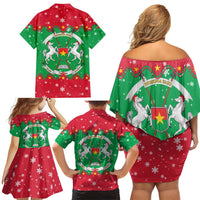 Christmas Burkina Faso Family Matching Off Shoulder Short Dress and Hawaiian Shirt Snowflake Horses and Coat of Arms - Wonder Print Shop