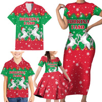 Christmas Burkina Faso Family Matching Short Sleeve Bodycon Dress and Hawaiian Shirt Snowflake Horses and Coat of Arms - Wonder Print Shop