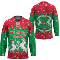 Christmas Burkina Faso Hockey Jersey Snowflake Horses and Coat of Arms - Wonder Print Shop