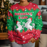 Christmas Burkina Faso Kid Ugly Christmas Sweater Snowflake Horses and Coat of Arms - Wonder Print Shop