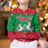 Christmas Burkina Faso Kid Ugly Christmas Sweater Snowflake Horses and Coat of Arms - Wonder Print Shop