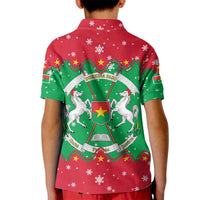 Christmas Burkina Faso Kid Polo Shirt Snowflake Horses and Coat of Arms - Wonder Print Shop