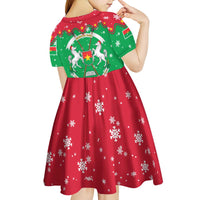 Christmas Burkina Faso Kid Short Sleeve Dress Snowflake Horses and Coat of Arms - Wonder Print Shop