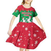 Christmas Burkina Faso Kid Short Sleeve Dress Snowflake Horses and Coat of Arms - Wonder Print Shop