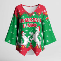 Christmas Burkina Faso Kimono Sleeve Blouse Snowflake Horses and Coat of Arms - Wonder Print Shop