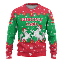 Christmas Burkina Faso Ugly Christmas Sweater Snowflake Horses and Coat of Arms - Wonder Print Shop