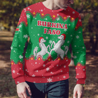 Christmas Burkina Faso Ugly Christmas Sweater Snowflake Horses and Coat of Arms - Wonder Print Shop